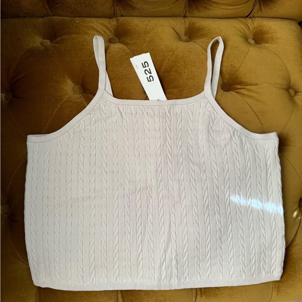 525 America, Cropped Baby Cable Sweater Knit Camisole, Pale Gray, NWT
